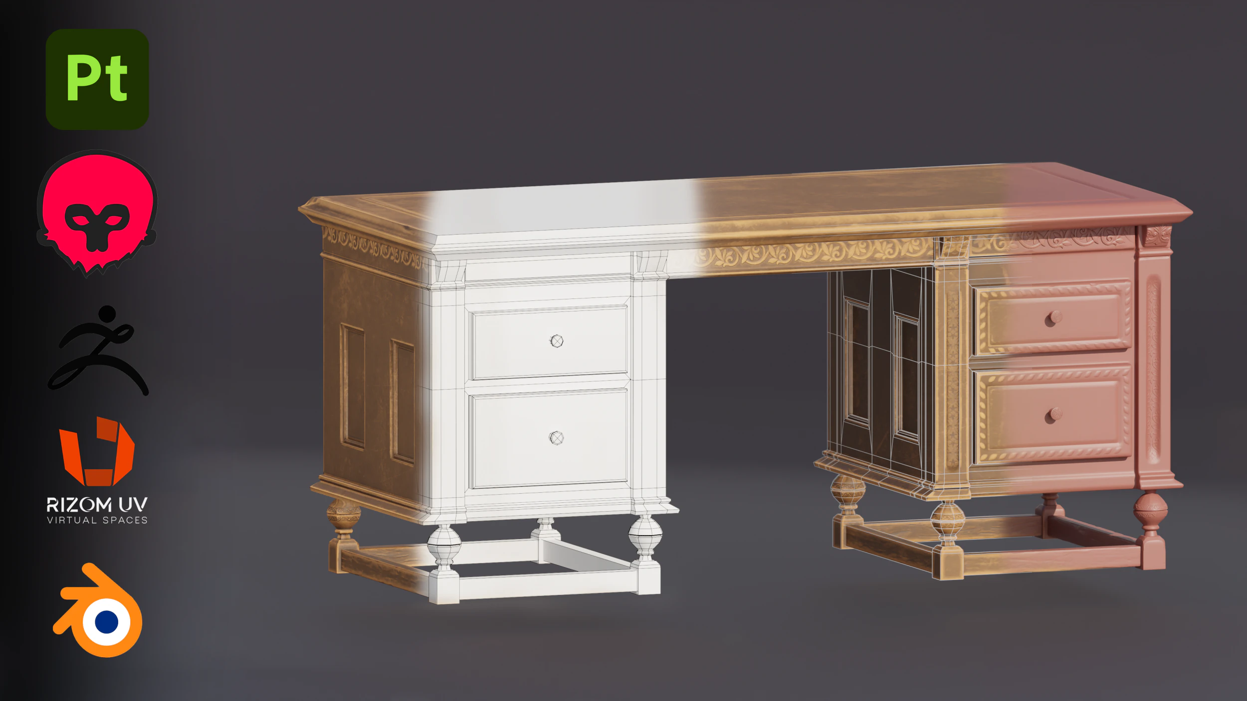 Stylized table 3D Model .c4d .max .obj .3ds .fbx .stl .blend