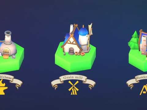Stylized fantasy village 3D Model