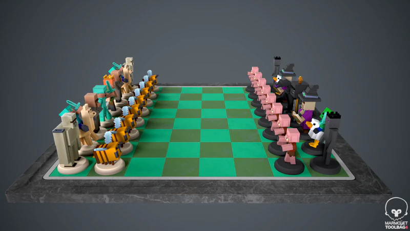 Pacchetto scacchi Minecraft Modello di stampa 3D .c4d .max .obj .3ds .fbx .stl .blend 