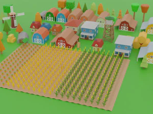 シンプル ファーム - 漫画アセット ローポリ 3Dモデル