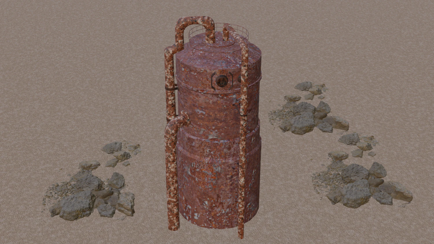 Old Rust Water Tower Low-poly 3D Model .c4d .max .obj .3ds .fbx .stl .blend