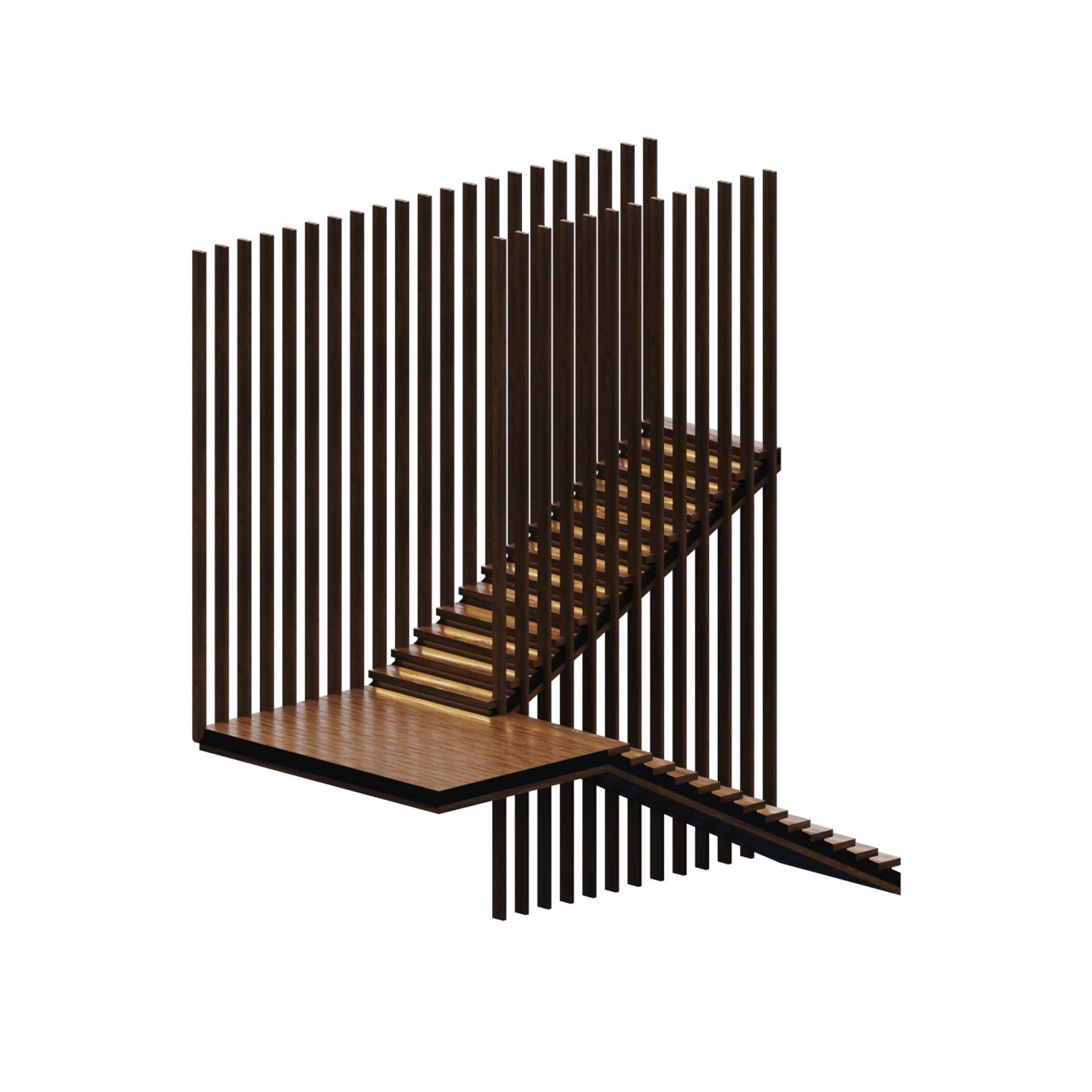 Staircase with wooden steps with lighting 3D Model .c4d .max .obj .3ds .fbx .stl .blend 