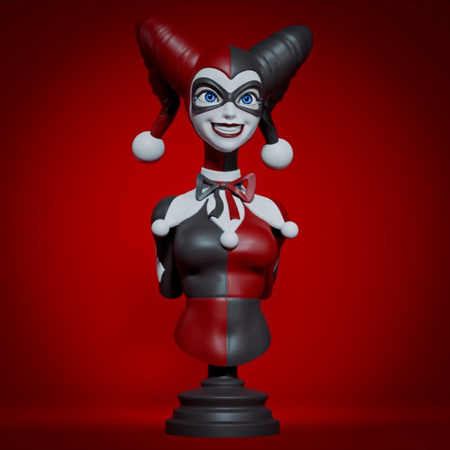 Harley Quinn Bust Ready to Print 3D Baskı Modeli .c4d .max .obj .3ds .fbx .stl .blend 