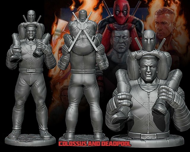 Colossus and Deadpool Statue 3D Принт Модель .c4d .max .obj .3ds .fbx .stl .blend 