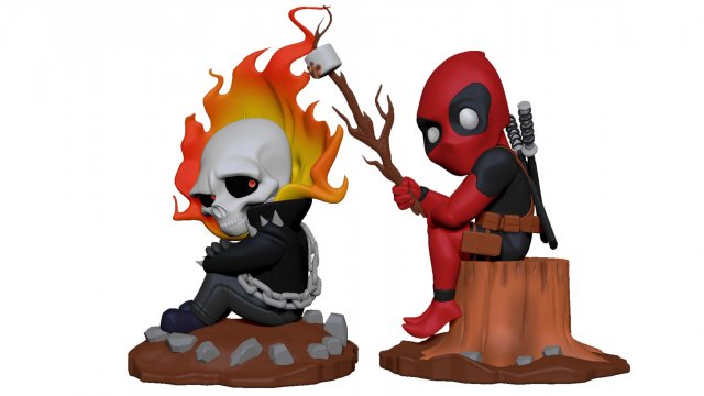 Ghost Rider vs Deapool Chibi 3D 打印模型 .c4d .max .obj .3ds .fbx .stl .blend 