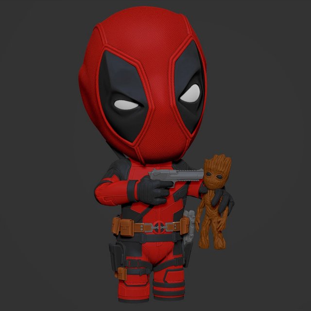 Deadpool vs Groot 3D Print Model .c4d .max .obj .3ds .fbx .stl .blend 