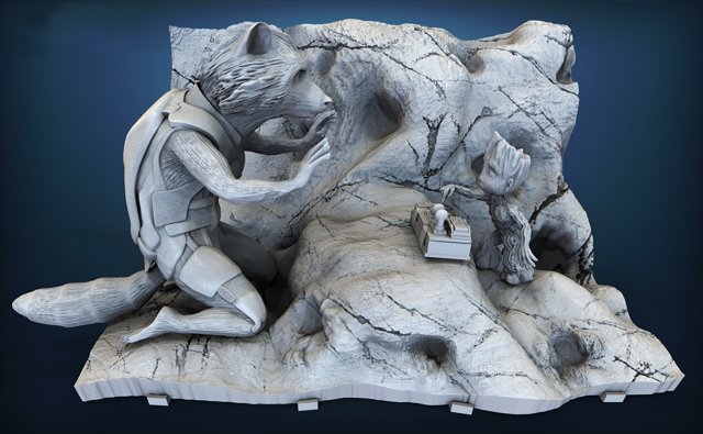 Rocket and Groot Diorama 3Dプリントモデル .c4d .max .obj .3ds .fbx .stl .blend 