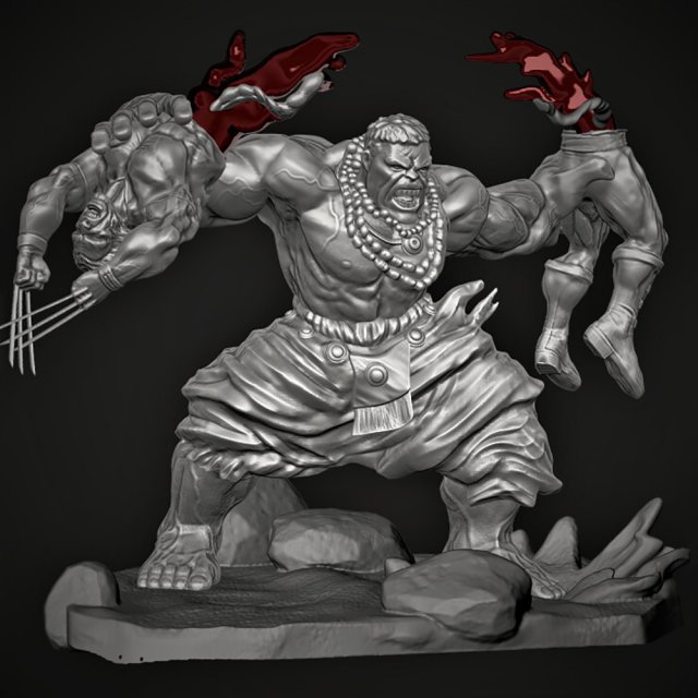Hulk vs Wolverine 3D Baskı Modeli .c4d .max .obj .3ds .fbx .stl .blend 