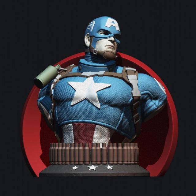 Captain America Bust 3D Print Model .c4d .max .obj .3ds .fbx .stl .blend