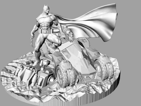 Batman and Batmobile Diorama Modèles 3D en vedette