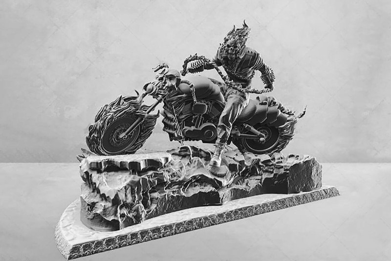 Ghost Rider on Motorbike 3D Baskı Modeli .c4d .max .obj .3ds .fbx .stl .blend