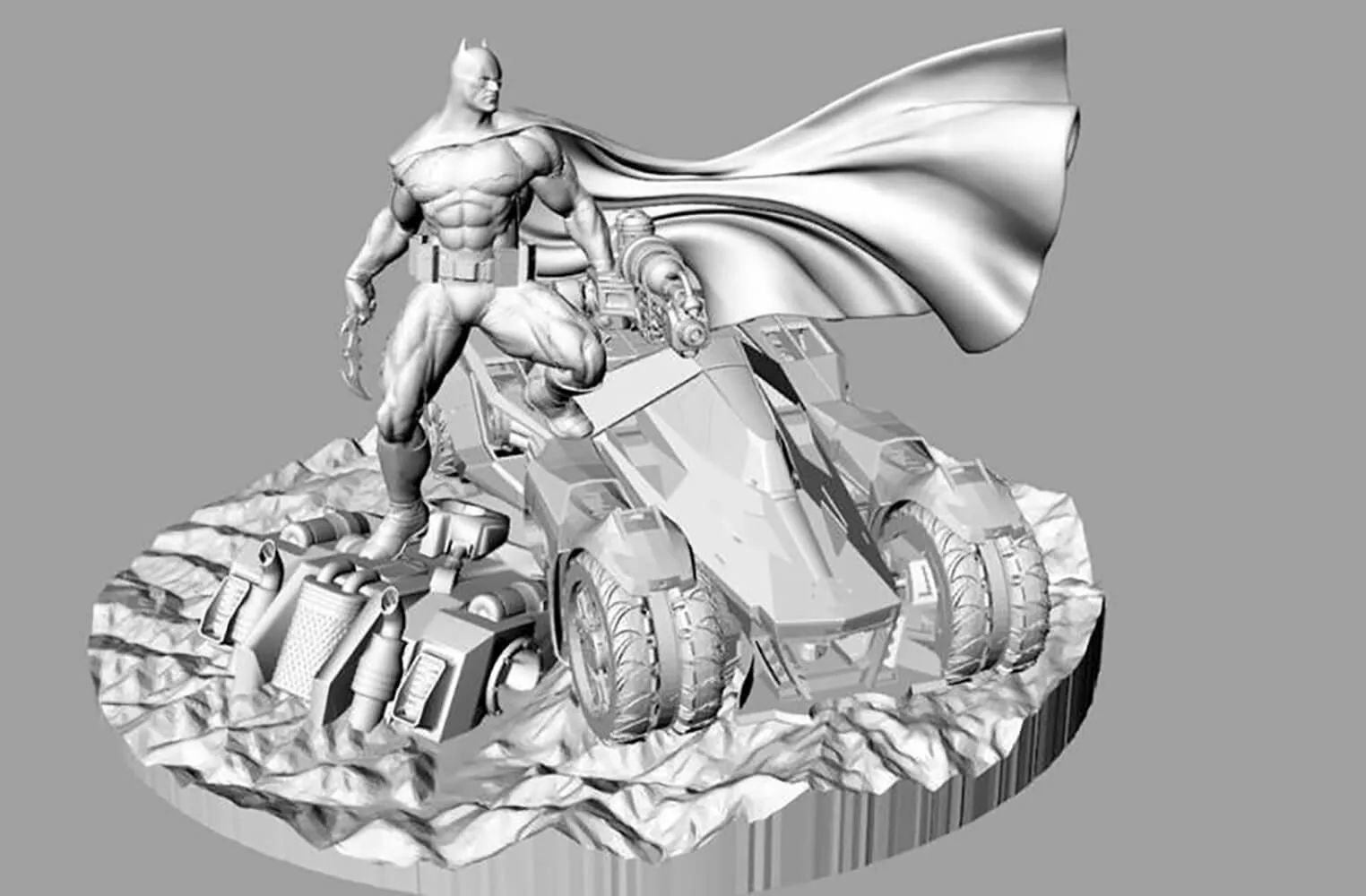 Batman and Batmobile Diorama 3D Print Model .c4d .max .obj .3ds .fbx .stl .blend