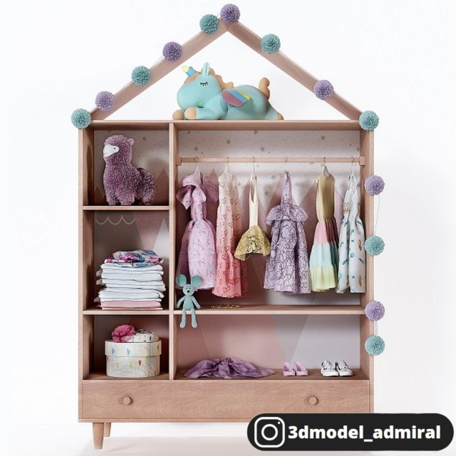 Childrens wardrobe 3D Model .c4d .max .obj .3ds .fbx .stl .blend 