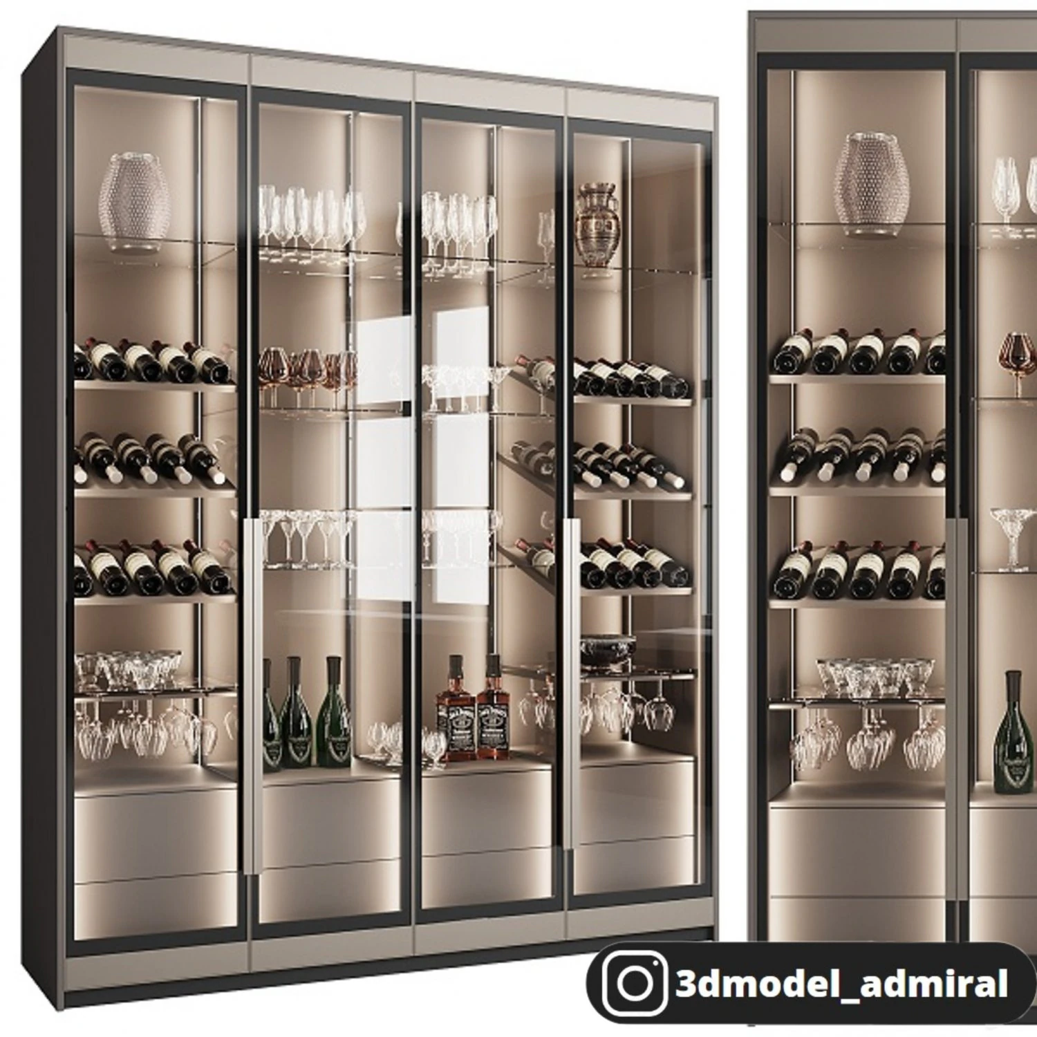Cupboard with dishes 3D Model .c4d .max .obj .3ds .fbx .stl .blend 
