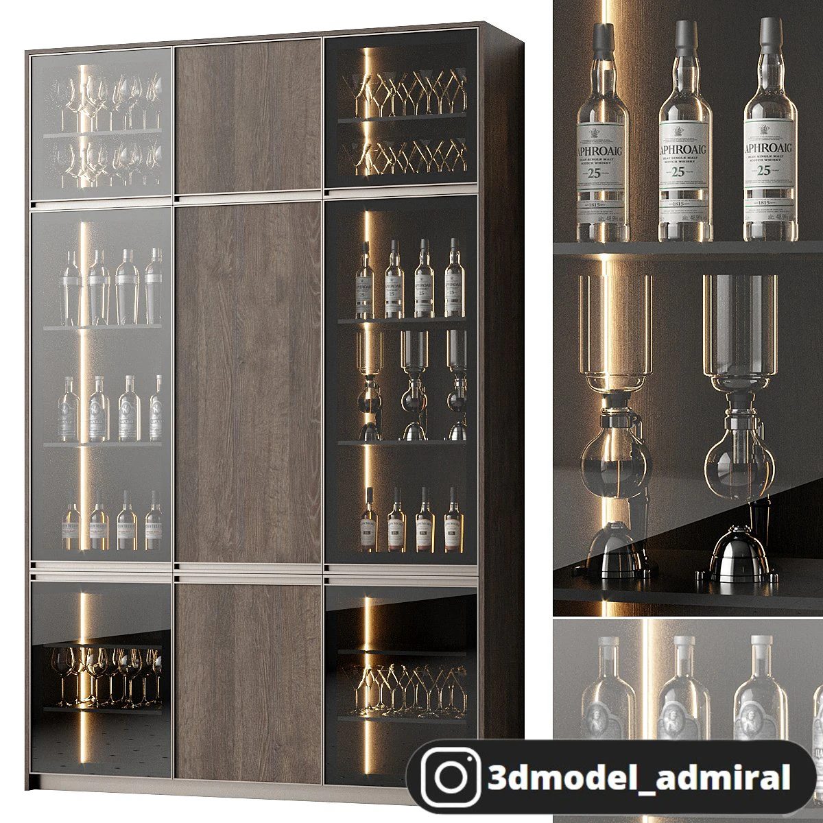Cupboard with dishes 3D Model .c4d .max .obj .3ds .fbx .stl .blend 