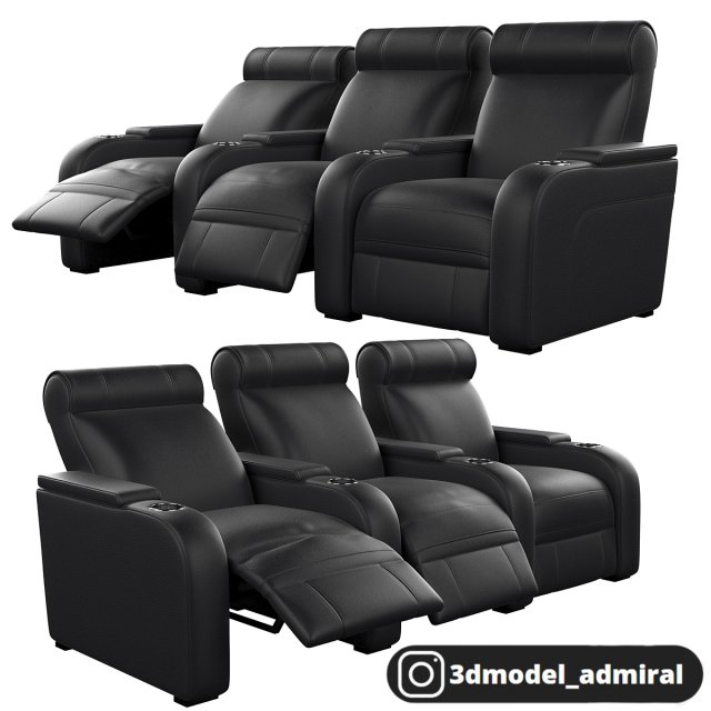 Modular cinema seat 3 positions Model 3D .c4d .max .obj .3ds .fbx .stl .blend 