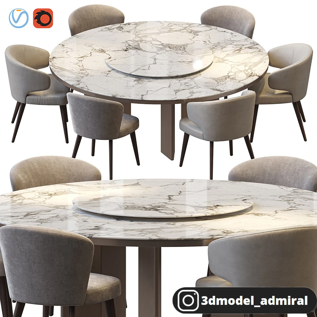 MORGAN MARBLE TABLE AND ASTON DINING CHAIR 3D Model .c4d .max .obj .3ds .fbx .stl .blend
