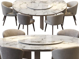モーガン大理石テーブルとアストン ダイニングチェア 3Dモデル