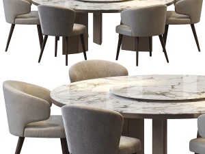 MORGAN MARBLE TABLE AND ASTON DINING CHAIR 3D Model