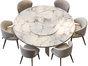 MORGAN MARBLE TABLE AND ASTON DINING CHAIR 3D Model
