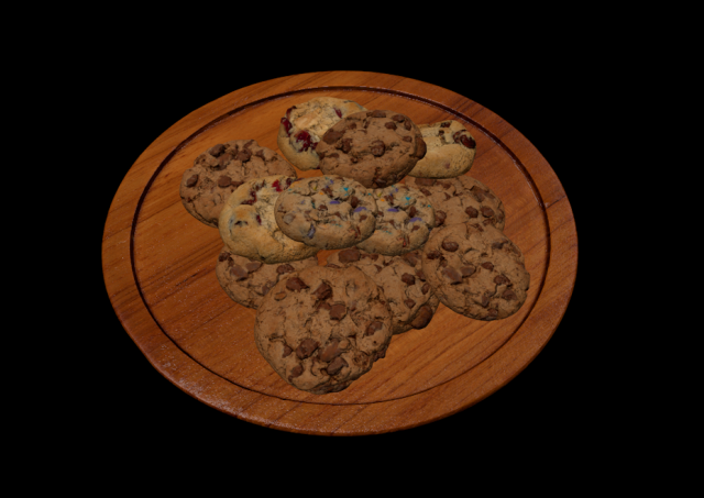Wooden plate with cookies 3D 모델 .c4d .max .obj .3ds .fbx .stl .blend 