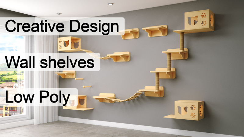 Wall Shelves Cat Vol 1 3D Model .c4d .max .obj .3ds .fbx .stl .blend 