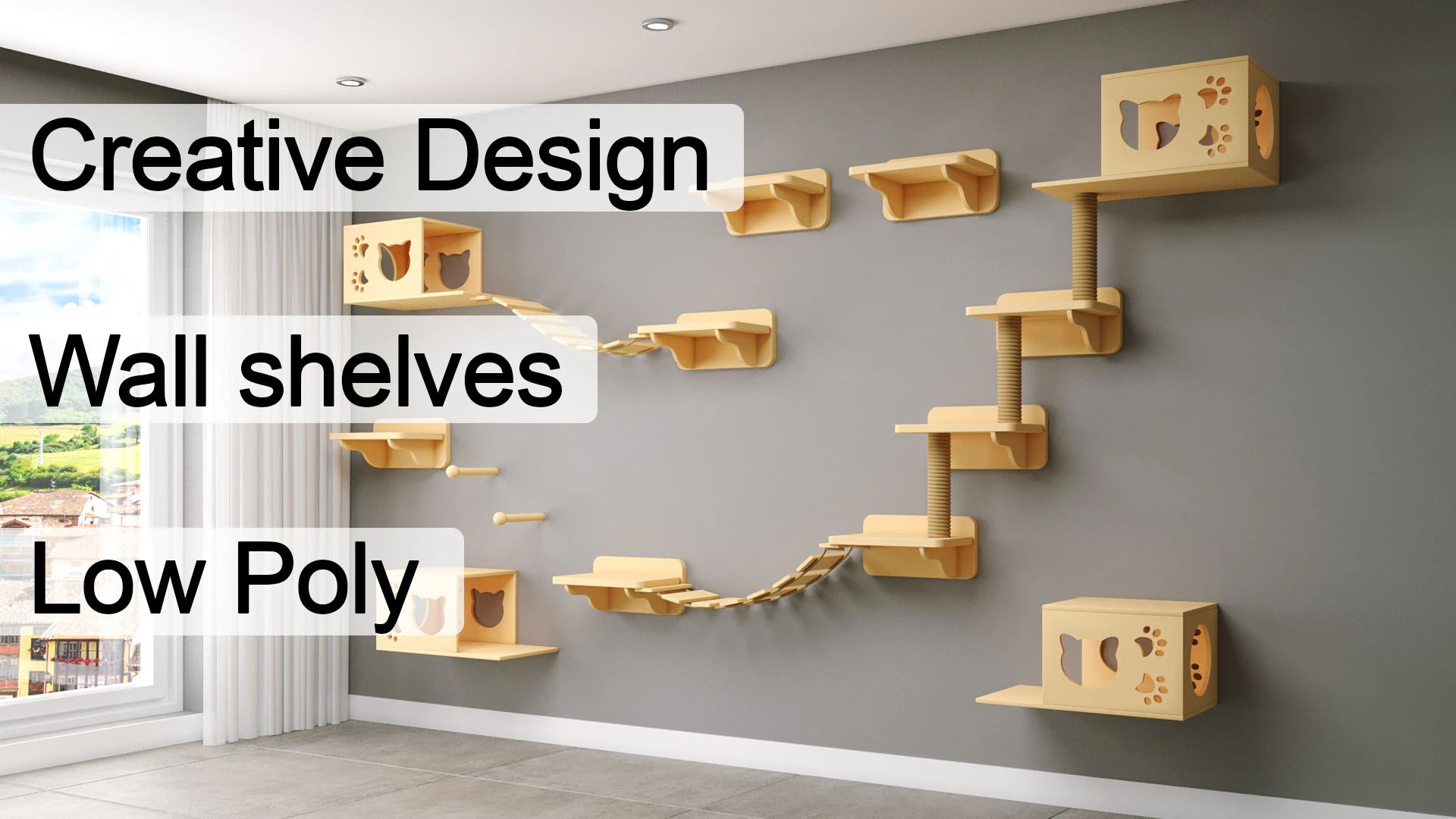 Wall Shelves Cat Vol 1 3D Model .c4d .max .obj .3ds .fbx .stl .blend 