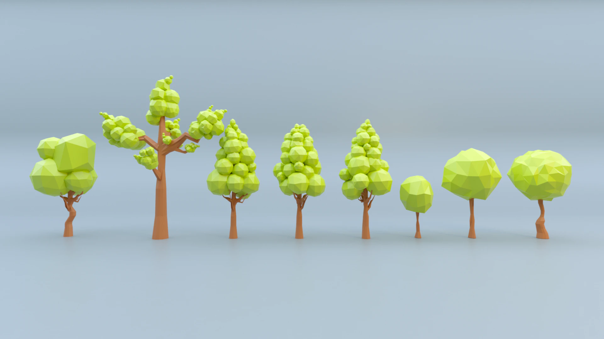 Low-poly trees with varied sizes 3D Model .c4d .max .obj .3ds .fbx .stl .blend 