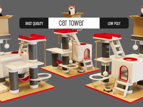 Cat Tower - Low Poly Design with Aesthetic Look 3D Model
