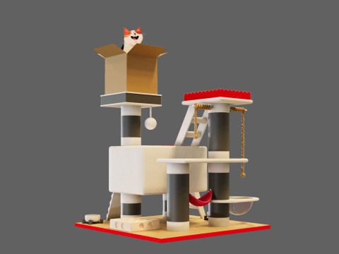 Cat Tower - Low Poly Design with Aesthetic Look 3D 模型