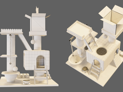 Cat Tower - Low Poly Design with Aesthetic Look 3D 模型