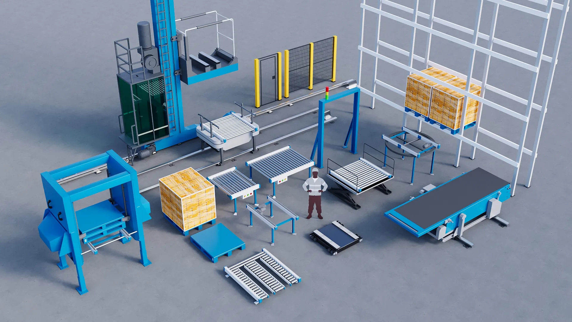Industrial Warehouse Automation Equipment Pack Low-poly 3D Model .c4d .max .obj .3ds .fbx .stl .blend 