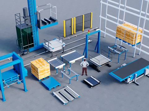 Industrial Warehouse Automation Equipment Pack Low-poly 3D Model