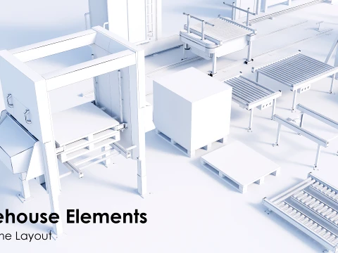 Industrial Warehouse Automation Equipment Pack Low-poly 3D Model