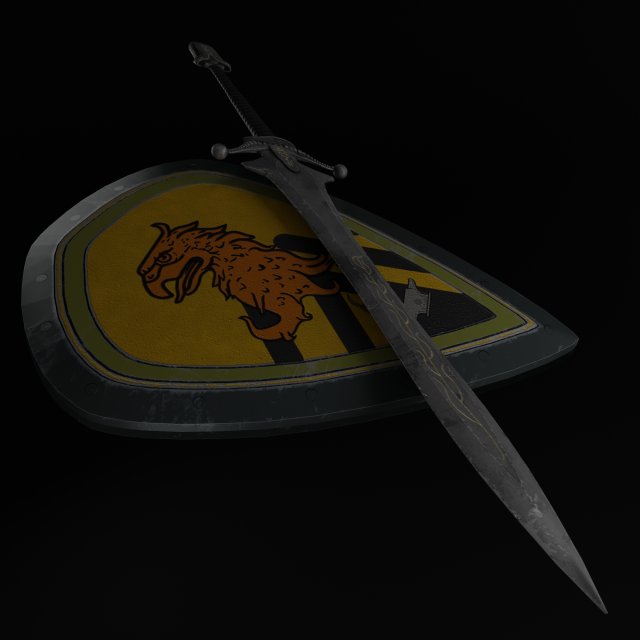 Sword and Shield with Heraldry 3D Model .c4d .max .obj .3ds .fbx .stl .blend 