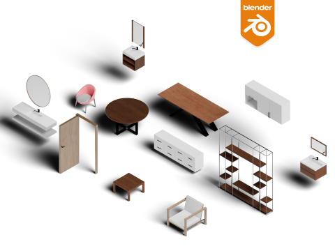 Low Poly Furniture 3D Модель