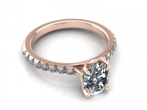Oval Diamond Ring Twist Prong 3D Print Model