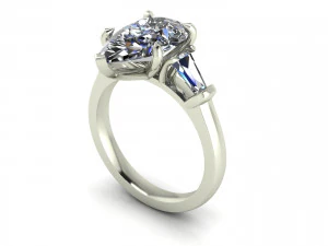 Three Stone Emerald Ring V2 3D Print Model