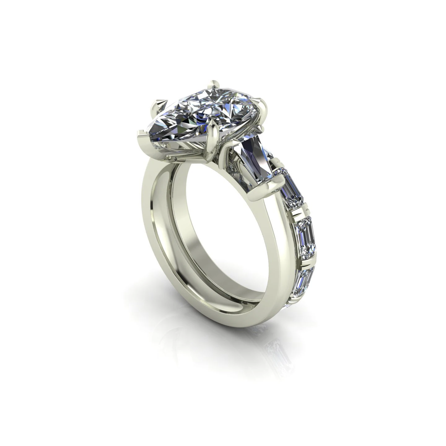Three Stone Emerald Ring V3 3D Print Model .c4d .max .obj .3ds .fbx .stl .blend 