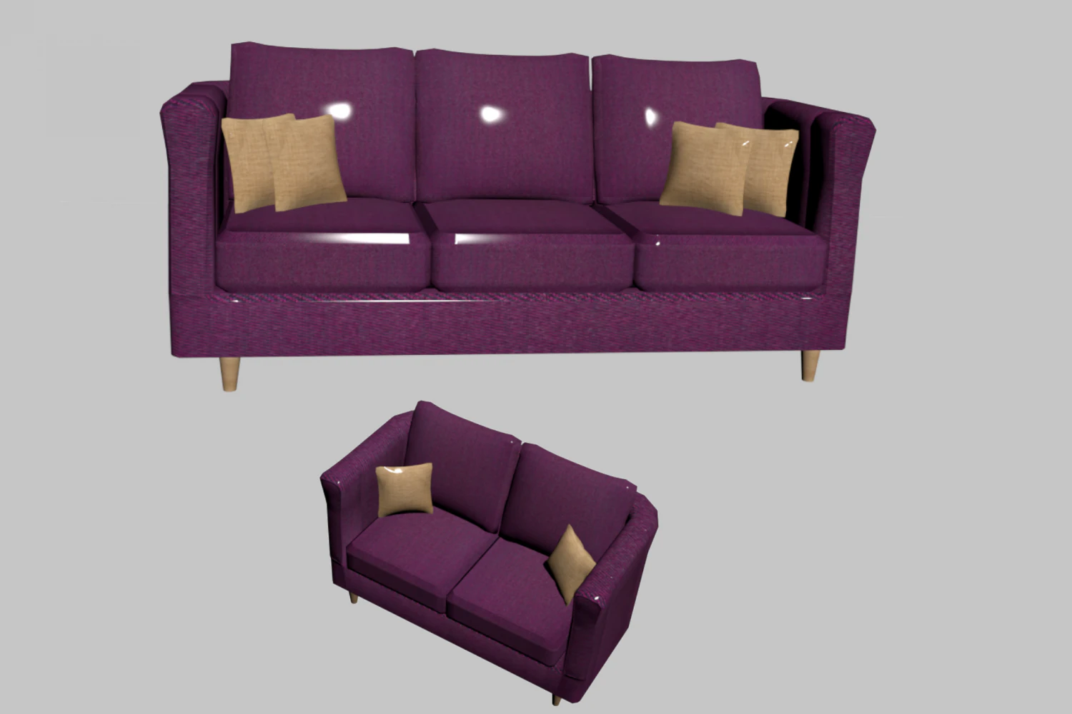 Tow and three seat couch 3D Model .c4d .max .obj .3ds .fbx .stl .blend