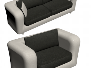 Black Leather And White Couch 3D Model