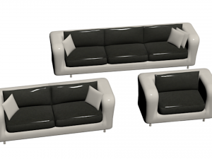 Black Leather And White Couch 3D Model