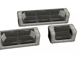 Black Leather And White Couch 3D Model