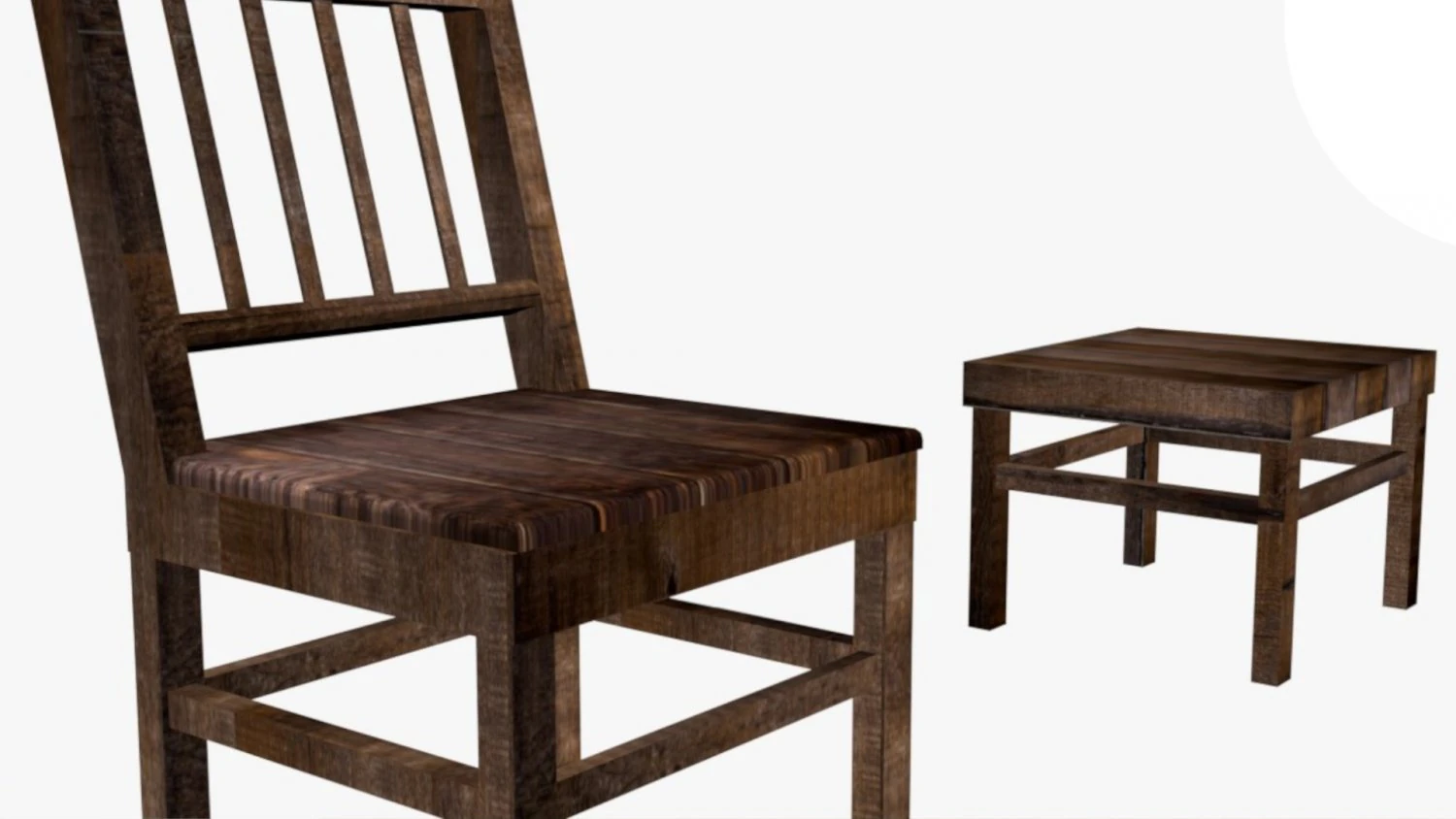 Old Wooden chair with table 3D Model .c4d .max .obj .3ds .fbx .stl .blend