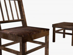 带桌子的旧木椅 3D 模型