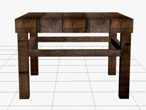 Old Wooden chair with table Model 3D