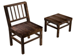 Old Wooden chair with table Model 3D