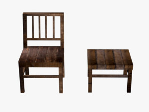 Old Wooden chair with table Model 3D