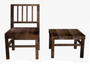 Old Wooden chair with table Model 3D