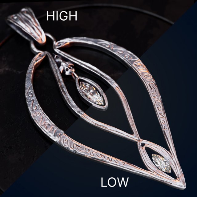 High-poly and low-poly old silver pendant Low-poly 3D Model .c4d .max .obj .3ds .fbx .stl .blend 